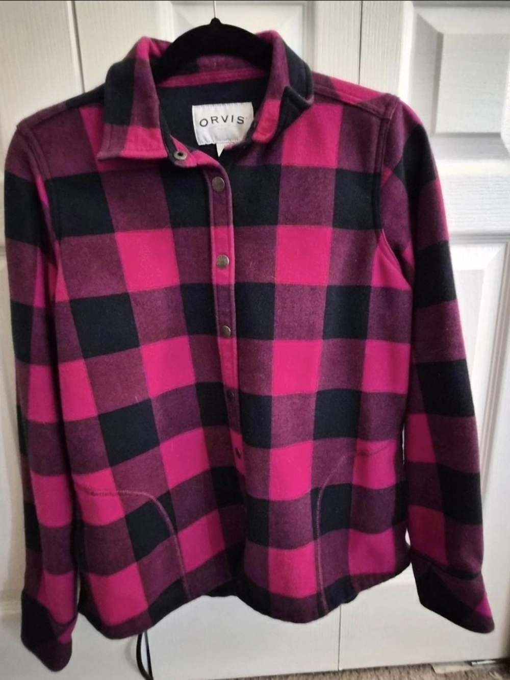 Orvis Pink and Black Plaid Button-Front Shirt Jacket